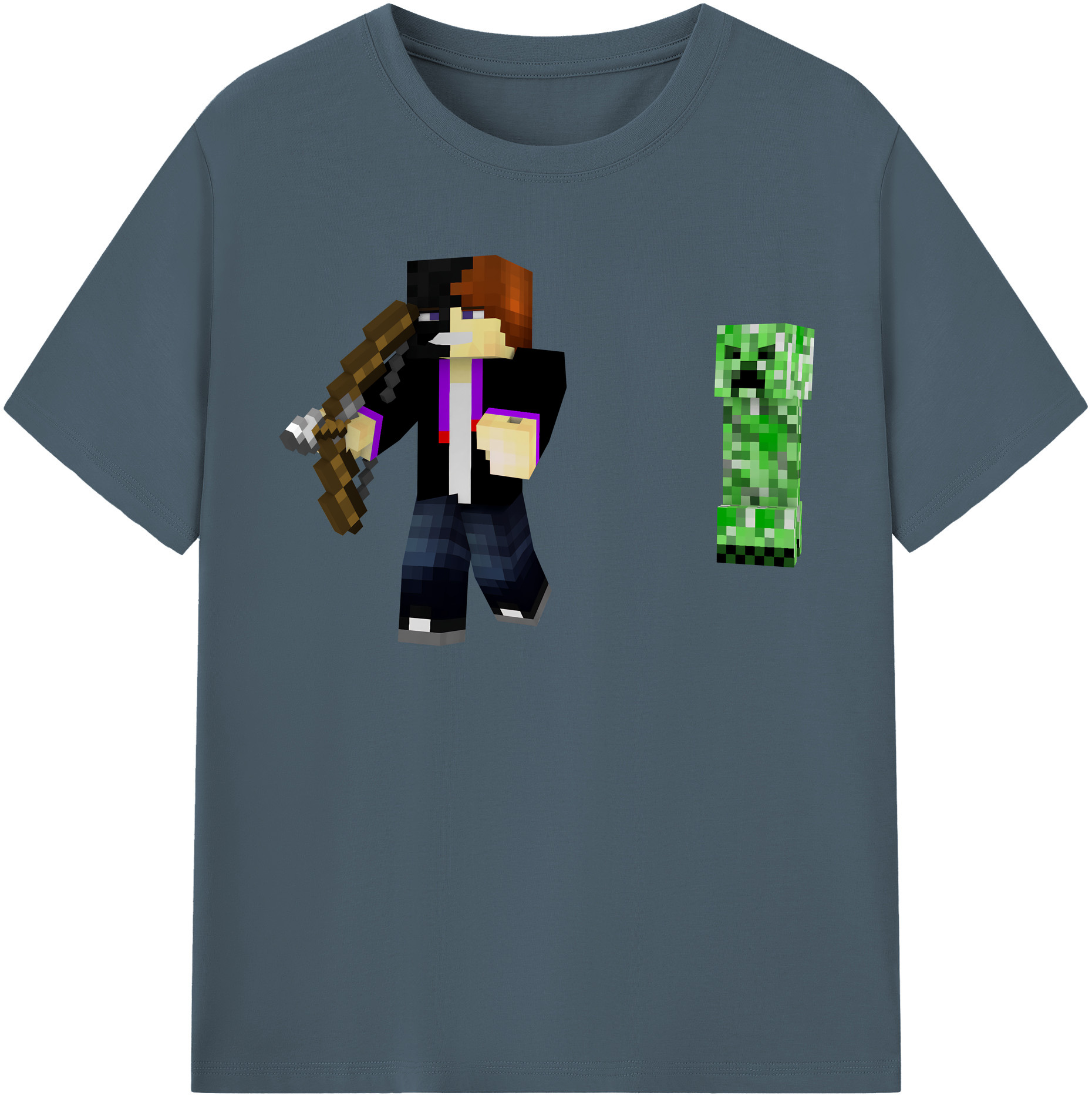 （画像用） マインクラフト ブロックの世界 Minecraft MC Block world 綿100％半袖Tシャツ（フロントプリント）